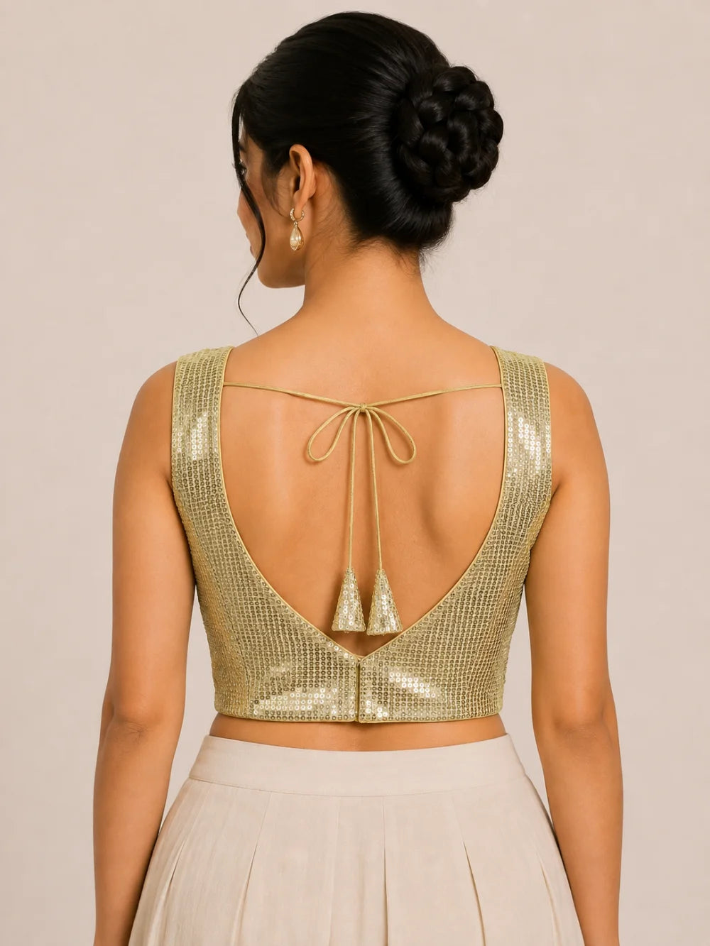 Champagne Gold Sequin V-Neck Blouse