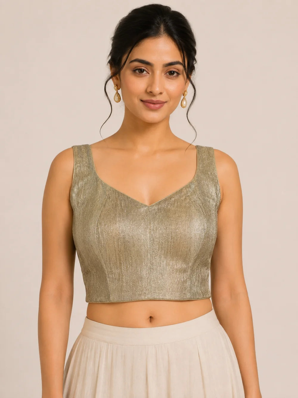 Antique Metallic Tissue V-Neck Blouse