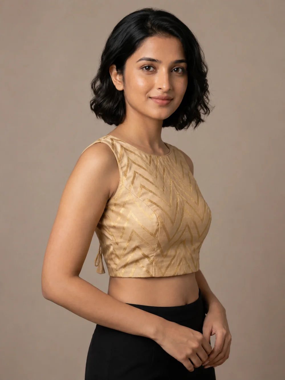 Champagne Gold Chevron Brocade Blouse
