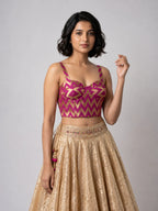 Magenta Gold Chevron Brocade Corset Blouse