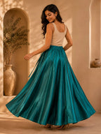 Teal Blue Art Silk Flared Skirt