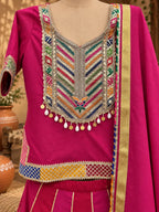 Magenta Rayon Lehenga Set with Gota & Lace Embellishments