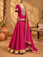 Magenta Rayon Lehenga Set with Gota & Lace Embellishments