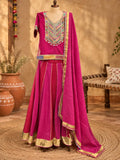 Magenta Rayon Lehenga Set with Gota & Lace Embellishments