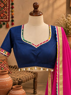 Multicolour Rayon Lehenga Set with Golden Kingri Lace