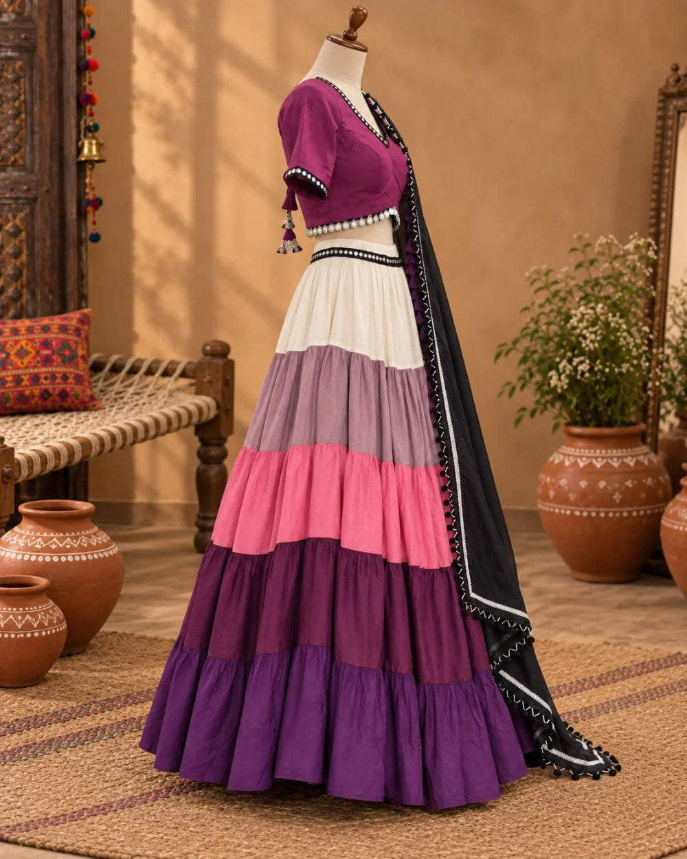 Purple & Pink Rayon Lehenga Set