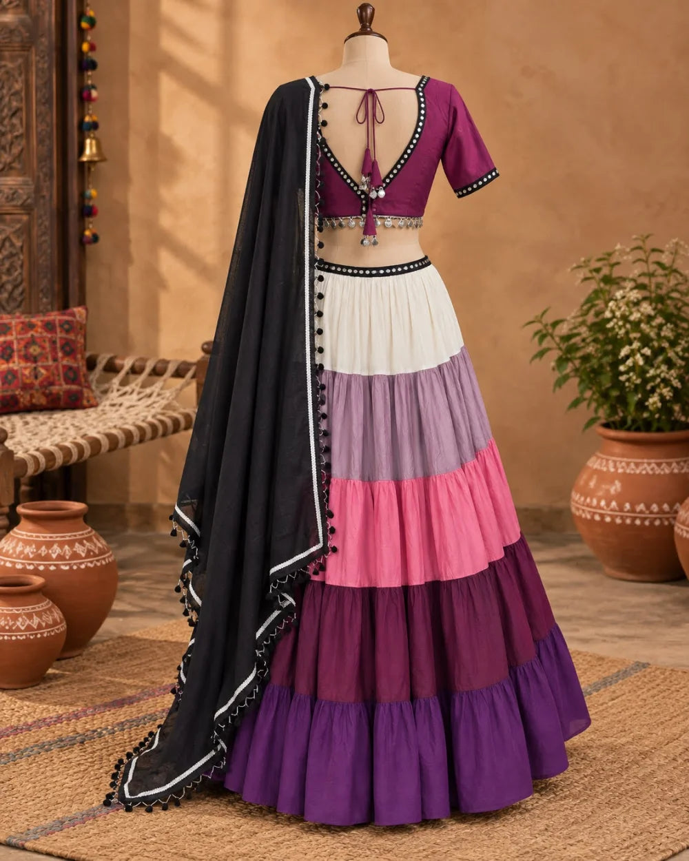 Purple & Pink Rayon Lehenga Set