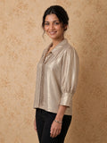 Champagne Gold Sandwash Crepe Pleated Shirt