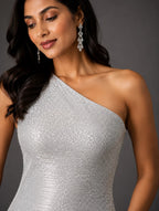 Silver Glitter One-Shoulder Gown