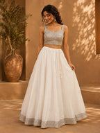 White Rayon Skirt with Gota Detailing